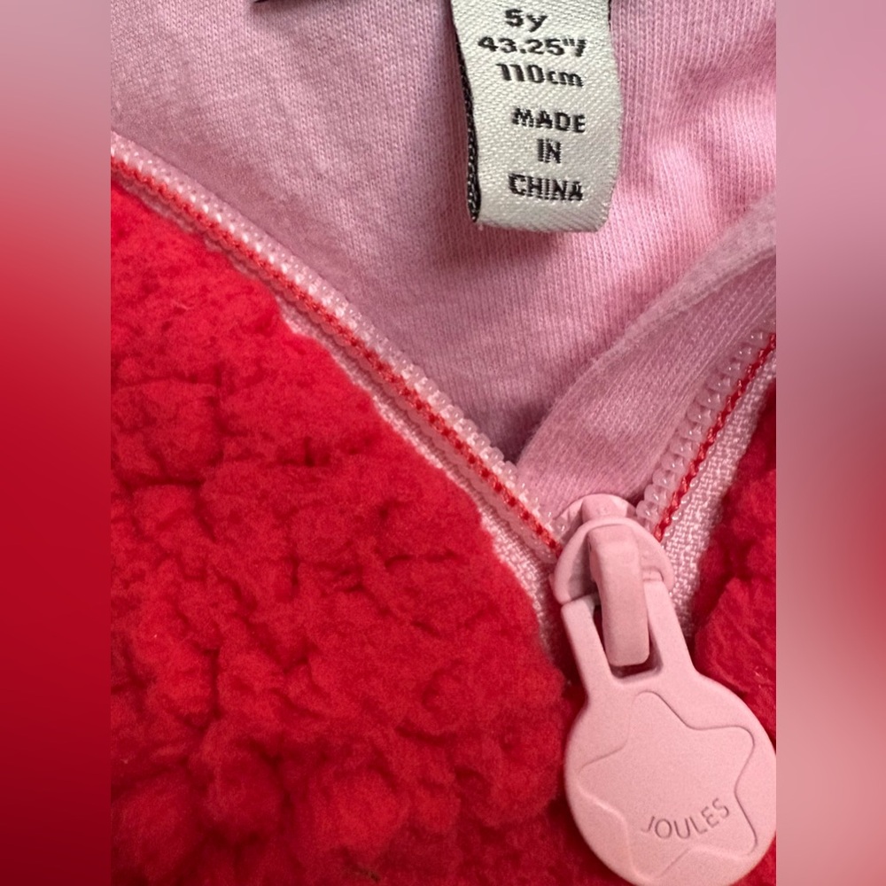 Joules Poppy Red Fleece Pullover Jacket Coat Toddler Kids Unisex Size 5 Year - Picture 3 of 10